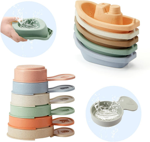 Bath Toys Floating Boats with Bathing Spoon, 11 PCS Bathtub Bath Toy for Babies Water Table Toys...