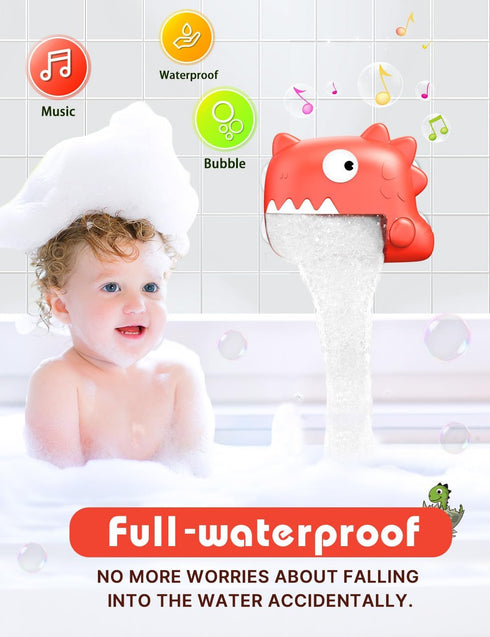 Dinosaur Baby Bath Toys | Automatic Musical Bubble Machine | Bathtub Toy for Toddlers Ages 18 Months + | 4 x Strong Suction Cups | Mold-Free | Bes...