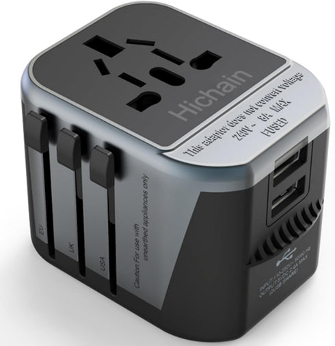 European Travel Plug Adapter, Black Universal Wall Charger with 2 USB A Ports 2.4A International Travel Adapter 5 Outlets LED Indicator for EU US ...