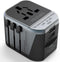 European Travel Plug Adapter, Black Universal Wall Charger with 2 USB A Ports 2.4A International Travel Adapter 5 Outlets LED Indicator for EU US ...