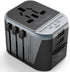 European Travel Plug Adapter, Black Universal Wall Charger with 2 USB A Ports 2.4A International Travel Adapter 5 Outlets LED Indicator for EU US ...