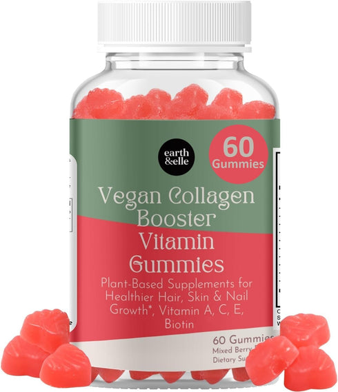 earth & elle Vegan Collagen Booster Gummies for Women with Biotin and Vitamins - Boosts Hair Nails and Skin Health, Anti-Aging - Delicious Sugar F...