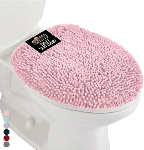 GORILLA GRIP Soft Chenille Bathroom Toilet Lid Cover, Machine Washable Seat Covers, 19.5x18.5, Stays in Place Rubber Backing, Fits Most Round, Elo...