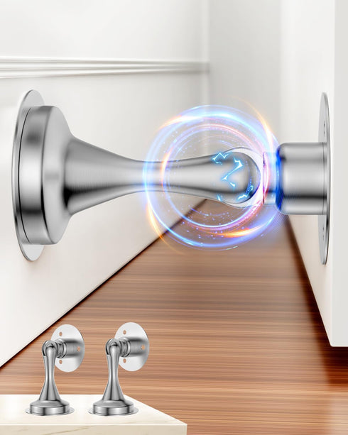 Door Stoppers Magnetic Door Catch - 2 Pack Stainless Steel Heavy Duty Door Holder Stops for Bottom Top of Door - Wall Floor Mounting No Drill 3M A...