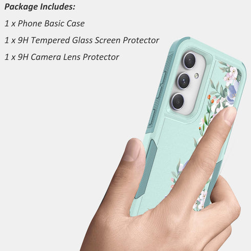 for Samsung Galaxy S23 FE 5G Case with Screen Protector + Camera Lens Protector: Cute Flower Floral Design for Girls Women Slim TPU Bumper Silicon...