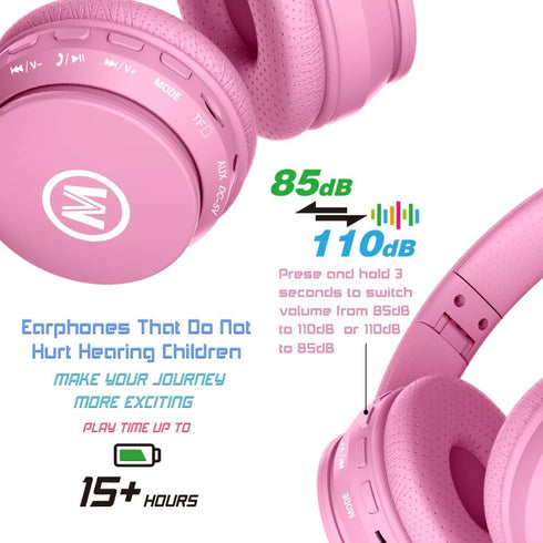 Headphones Bluetooth Wireless/Wired Kids Volume Limited 85 /110dB Over Ear Foldable Protection Headset with AUX 3.5mm Mic for Boys Girls School Pa...