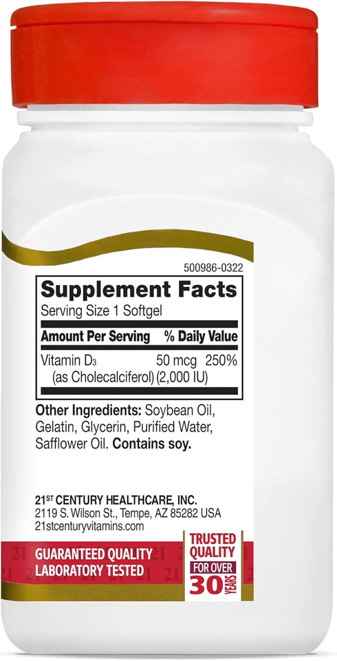 21st Century D3 2000 IU Softgels, 250 Count...