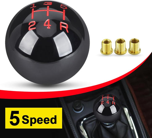 5 Speed Car Racing Gear Shift Shifter knob, Resin Polished Round Ball Shift Knob with 3 Adapters Compatible with Manual Car(Black 5)...