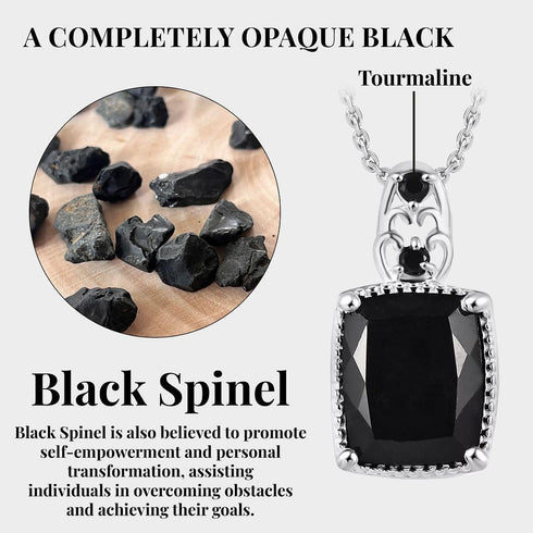Tourmaline Spinel Pendant Black Necklaces for Women in 925 Sterling Silver & Stainless Steel Gemstone Birthstone Necklace - Engagement Anniversary...