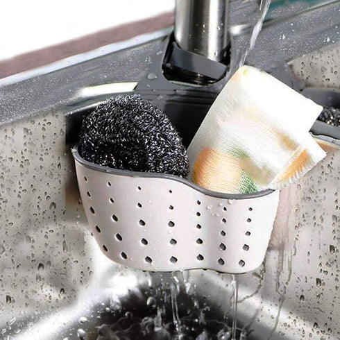 EC ELEGANTCHARM Kitchen Sink Caddy Sponge Holder Silicone Plastic Soap Holder Hanging Ajustable Strap Faucet Caddy with Drain Holes for Drying...
