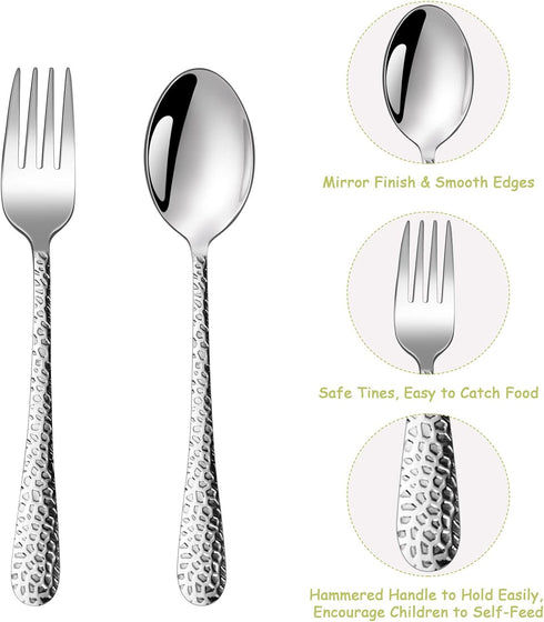 TeamFar Child Utensils, Stainless Steel Kids Silverware Children Spoons & Forks for Self Feeding at Home & Preschool, Healthy, Mirror Polished & H...