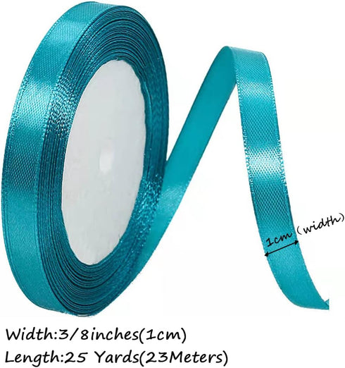 Turquoise Blue Ribbon 3/8 Inches x 25 Yards, Satin Fabric Silk Ribbon for Gift Wrapping, Bows Making, Floral Bouquets, Wreaths, DIY Handicrafts, S...