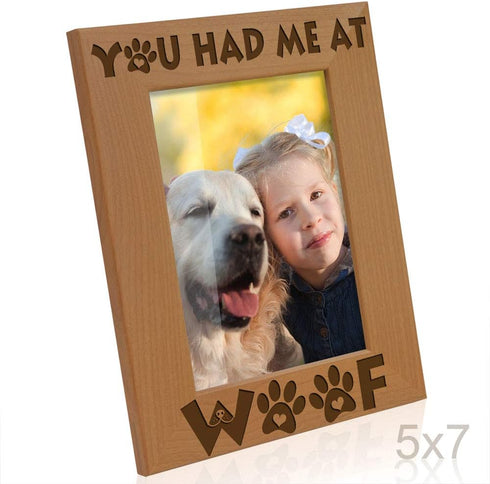 KATE POSH - You had me at Woof - Dog Paws Engraved Natural Wood Picture Frame, New Puppy, Memorial, Best Dog Ever Gifts (5x7-Vertical)...