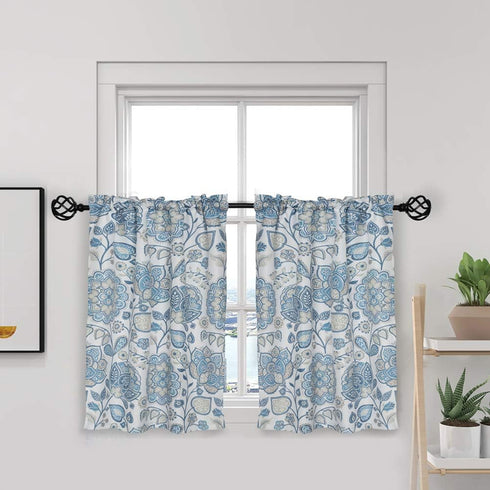 Kitchen Curtains 24 Inch Floral Tier Curtains Farmhouse Cafe Curtains Multicolor Floral Printed Small Window Curtains for Laundry Room Bathroom, R...