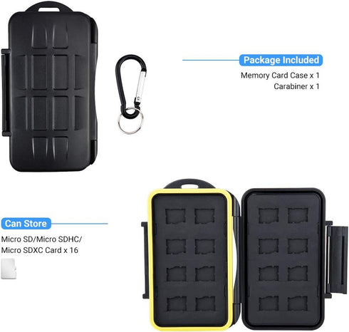 16 Slots Micro SD Card Holder, Micro SD Card Case Micro SD Micro SDHC Micro SDXC Card Storage Micro SD Card Organizer with Carabiner, Water-Resist...