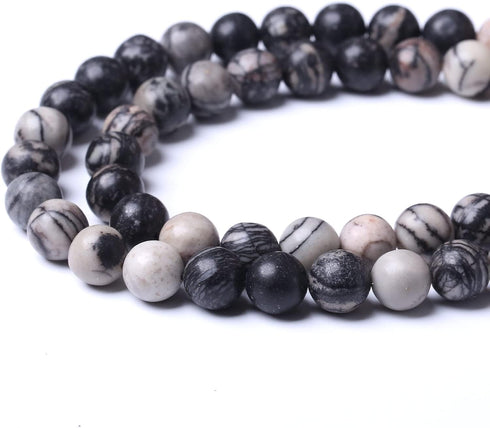 45PCS 8MM Natural Black net Work Beads Round Loose Stone Beads for Jewelry Making DIY Energy Stone Healing Power Bracelet 15"...