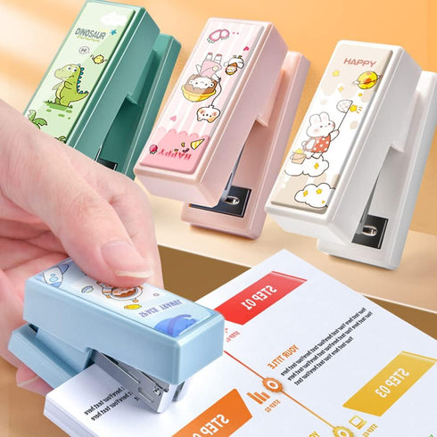 Cute Office Supplies Mini Stapler Cartoon Small Stapler Pop Animal Decal Stickers Stapler with Staples Set for Desk (Blue)...