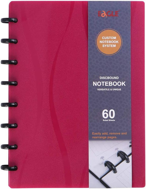Eagle Discbound Notebook, Customizable Notebook, Junior Size, Poly Cover, 60 Sheets Ruled/Lined Pages (Red)...