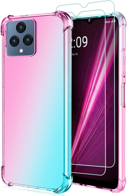 Osophter for T-Mobile Revvl 6 5G Case Clear Transparent with 2pcs Screen Protector Reinforced Corners TPU Shock-Absorption Flexible Cell Phone Cov...