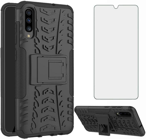 Phone Case for Samsung Galaxy A70 with Tempered Glass Screen Protector Cover and Stand Hard Rugged Hybrid Heavy Duty Protective Cell Accessories G...