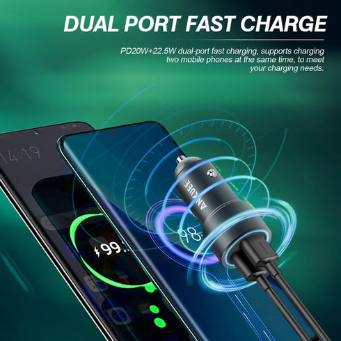 USB C Car Charger, 2 Pack PD 20W & QC 3.0 22.5W USB Car Fast Charger Plug, Mini Aluminum Alloy Cigarette Lighter Charging Adapter, Compatible with...