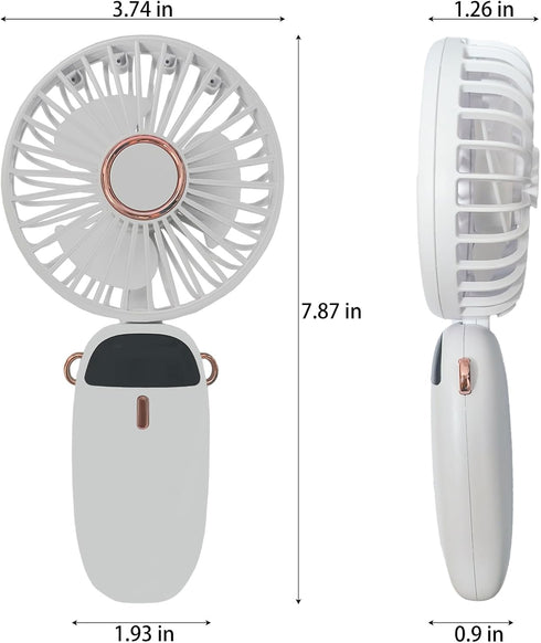 Portable Handheld Fan Small Handheld Fan Type-C Rechargeable 2000mAh Desk Personal Fan 90°Adjustable Neck Fan with 5 Speed Wind LED Display for Ho...