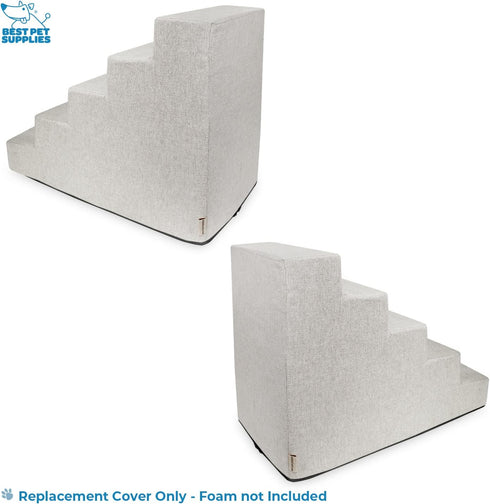 Best Pet Supplies Foam Pet Steps Cover for Small Dogs and Cats, Portable Ramp Stairs for Couch, Sofa, and High Bed Climbing (Cover Only) - Sand, 5...