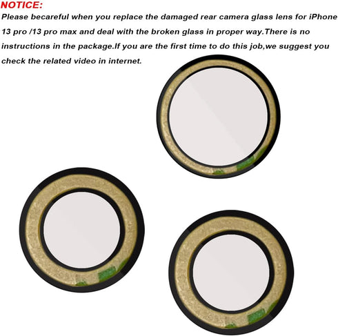 3 Pcs Back Camera Lens Glass Replacement for iPhone 13 Pro 6.1 Inch / 13 Pro Max 6.7 Inch, Original Rear Lens Glass Replacement with Adhesive Prei...