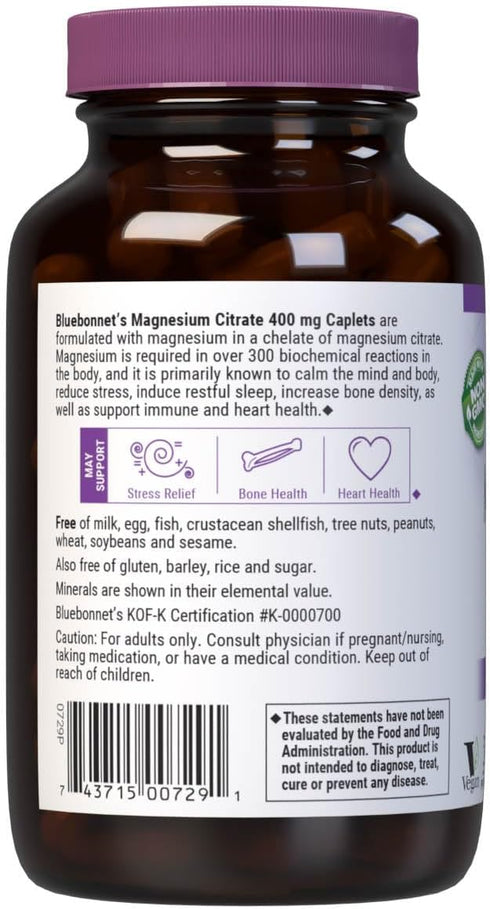 Bluebonnet Nutrition Magnesium Citrate (400mg of Magnesium)- Maximum Absorption - Supports Immune Health & Energy Production - Soyfree, Gluten-Fre...