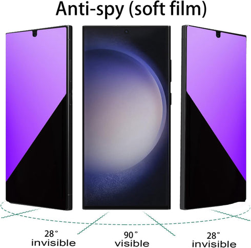 2 Pack Anti-Blue Privacy Screen Protector for Samsung Galaxy S24 Ultra Anti-Spy Soft Film Support Finger Unlock + 2 Pack Camera Lens Glass Protect...