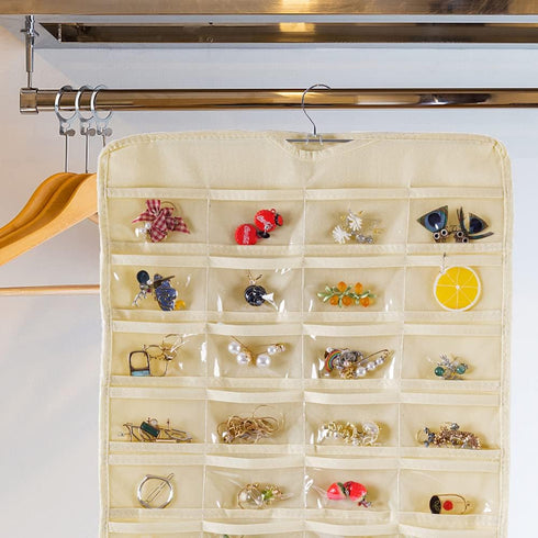 GAMERIEND Hanging Jewelry Organizer, Double Sided 80 Pocket Chain Storage Bag - Modern Beige...