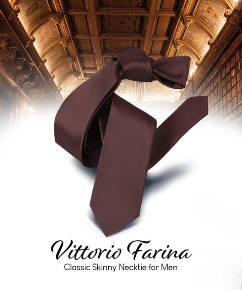 Vittorio Farina Solid Slim Skinny Ties for Men & Women - Silky Satin Thin Men's Pencil Ties...