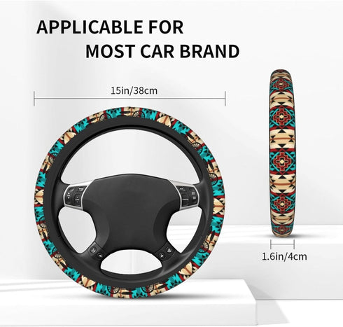 Native American Women Steering Wheel Cover, White Neoprene Universal 15 Inch Steering Wheel Protector Elastic Comfortable Car Accessories Decorati...