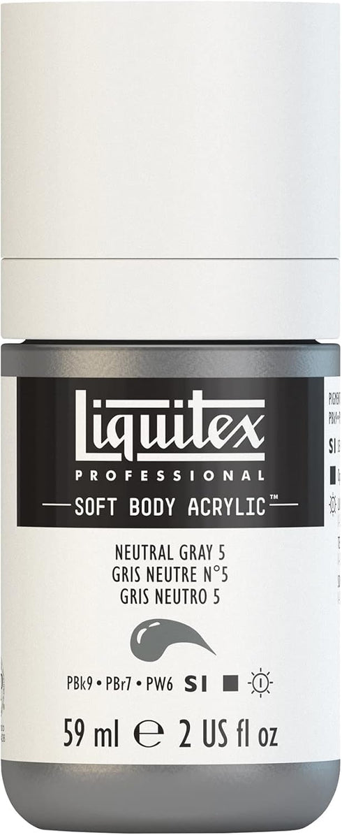 Liquitex Professional Soft Body Acrylic Paint, 59ml (2-oz) Bottle, Neutral Gray 5...