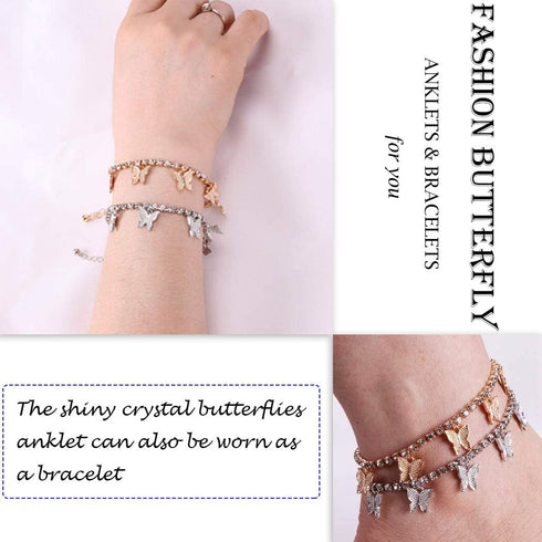 Butterfly Crystal Anklets Women Sparkly Diamond Ankle Bracelets Butterflies Pendant Bracelet Rhinestone Foot and Hand Chain Jewelry (Silver)...