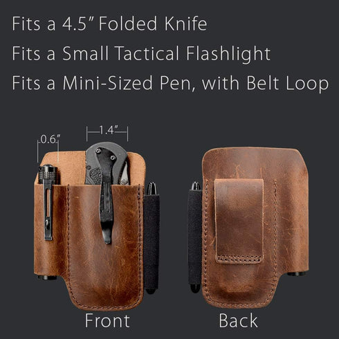 diodrio EDC Leather Knife Sheath Organizer Pouch with Pen Loop, Full Grain Leather, Chestnut...