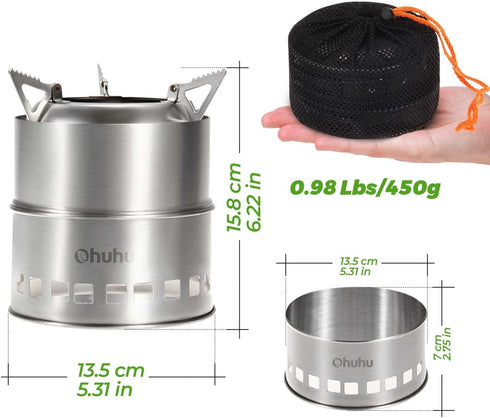 Camp Stove, Ohuhu Camping Stove Wood Burning Stove Stainless Steel Mini Portable Backpacking Survival Stoves for Picnic BBQ Camping Hiking Cooking...