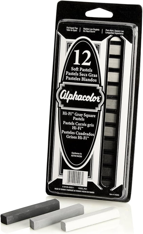 Derwent Alphacolor Soft Square Pastels, 7 Hi-Fi Gray Tones, 12 Pastels per Set (145003)...