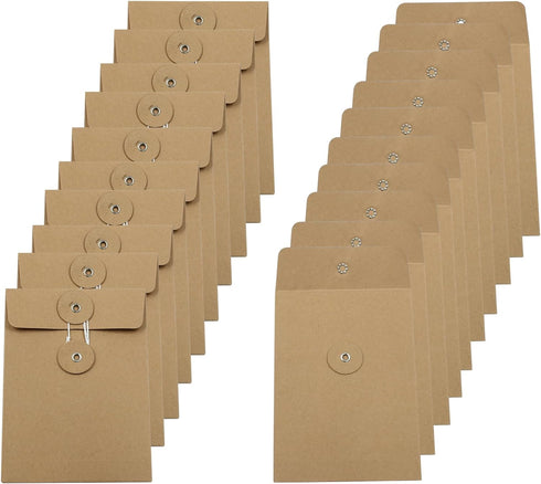 20 Pcs String Tie Closure Kraft Paper Envelope, 14x10cm/5.51x3.94inch Vintage Brown Envelopes Square Small Envelopes for Photo Card Document Coin ...