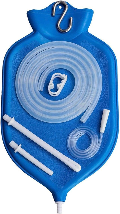 HealthAndYoga™ NaturoFlo Superior Enema Bag Kit with Silicone Tubing Hose and Fittings - 2 Quart Fountain Open top Kit for Fleet Enema and Anal Do...