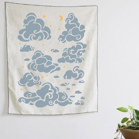 GORGECRAFT 21 * 30cm Cloud Star Moon Stencil Designs Large Cloud Wall Templates Reusable Hollow Out Drawing Sign Square Stencil for Painting on Wo...