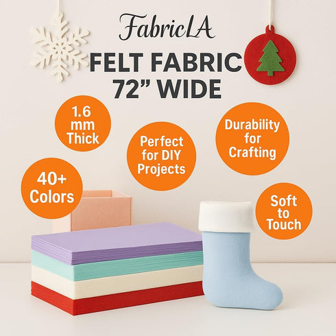 FabricLA Acrylic Felt Fabric | Soft, Non-Stiff Material | 72” Wide, 1.6mm Thick | Felt by The Yard for Crafts, Sewing, Padding & DIY Projects | Ha...