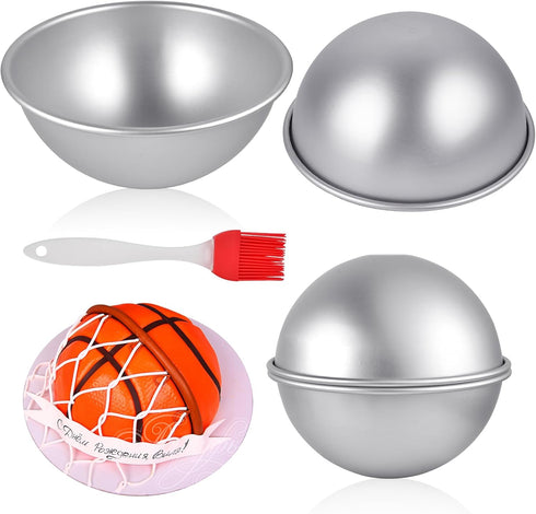 2Pcs Aluminum Hemisphere Pan, 8 Inch Sphere Half Ball Cake Pan, Nonstick 3D Round Shape Cake Molds for Baking, Football Cake Pan for Birthday Wedd...