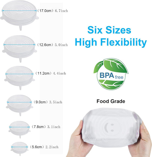 6PCS OstWony Silicone Stretch Lids, Four Specifications of Reusable Silicone Bowl Cover, Suitable for Various Food Containers, High and Low Temper...