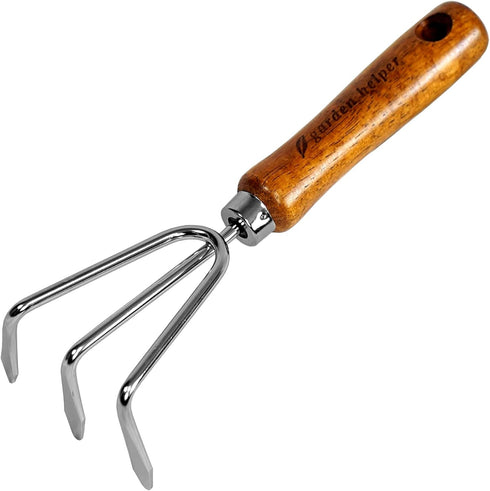 Hand Cultivator Garden Tool Heavy Duty Japanese Steel with Wood Handle, Manual Small Hand Rake Soil Tiller for Weeding, Digging, Cultivating, 3 Cl...