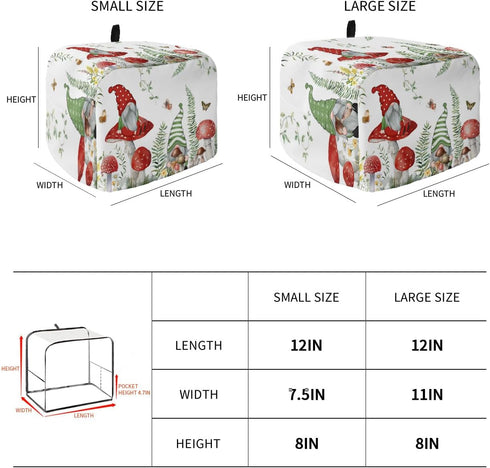 Mushroom Gnomes Toaster Cover 2 Slice, Small Kitchen Appliance Covers, Spring Floral Teal Botanical Toaster Oven Cover with Loop, Bread Machine Co...