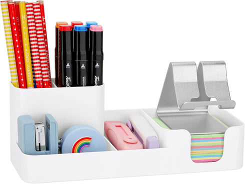 LETURE Pen Holder for Desk, Desktop Organizer with Mobile phone holder/Pencil Holders/Sticky Note Tray/Paperclip Storage and Office Stationery Acc...