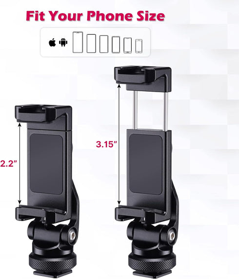 ULANZI Metal Phone Tripod Mount ST-10, Universal 360° Smartphone Adapter with 2 Cold Shoe Mount, Adjustable Cell Phone Clamp Stand Holder, Compati...