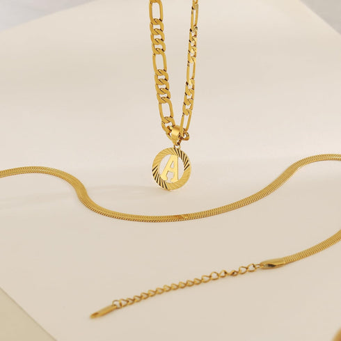RLMOON Gold Layered Initial Necklace Set for Women Letter Pendant Necklace 18K Gold Plated Trendy Herringbone Snake Choker Figaro Chain Necklace J...