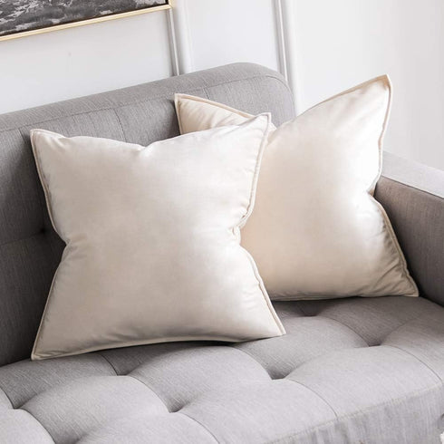 MIULEE Pack of 2 Decorative Velvet Throw Pillow Cover Soft Pillowcase Solid Square Cushion Case for Sofa Bedroom Car 20x20 Inch 50x50 Cm Cream Whi...